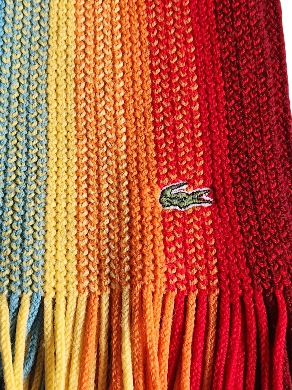 RARE Lacoste Rainbow Ombré Wool Scarf 🐊 Statement Designer Piece
